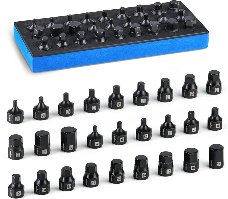 toolant 3/8"drive impact hex bit socket set 27PCS,Hex Drive, SAE/Metric, 5/32"-11/16",4mm-17mm, S2 Steel Air Drive Allen Socket set,Impact Grade，Anti-Roll Design - Image 1